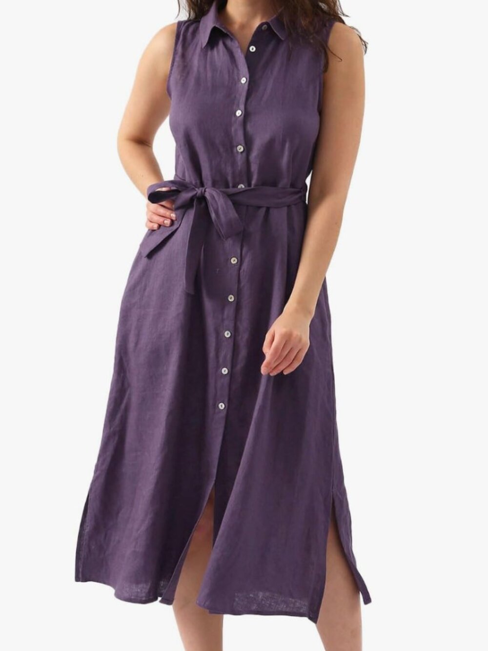 NWT Purple Linen Sleeveless Button Down Dress Pockets - Small